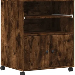 Appareils Électroniques-vidaXL Support d'imprimante avec roulettes chêne fumé 60x48x74 cm Chêne fumé