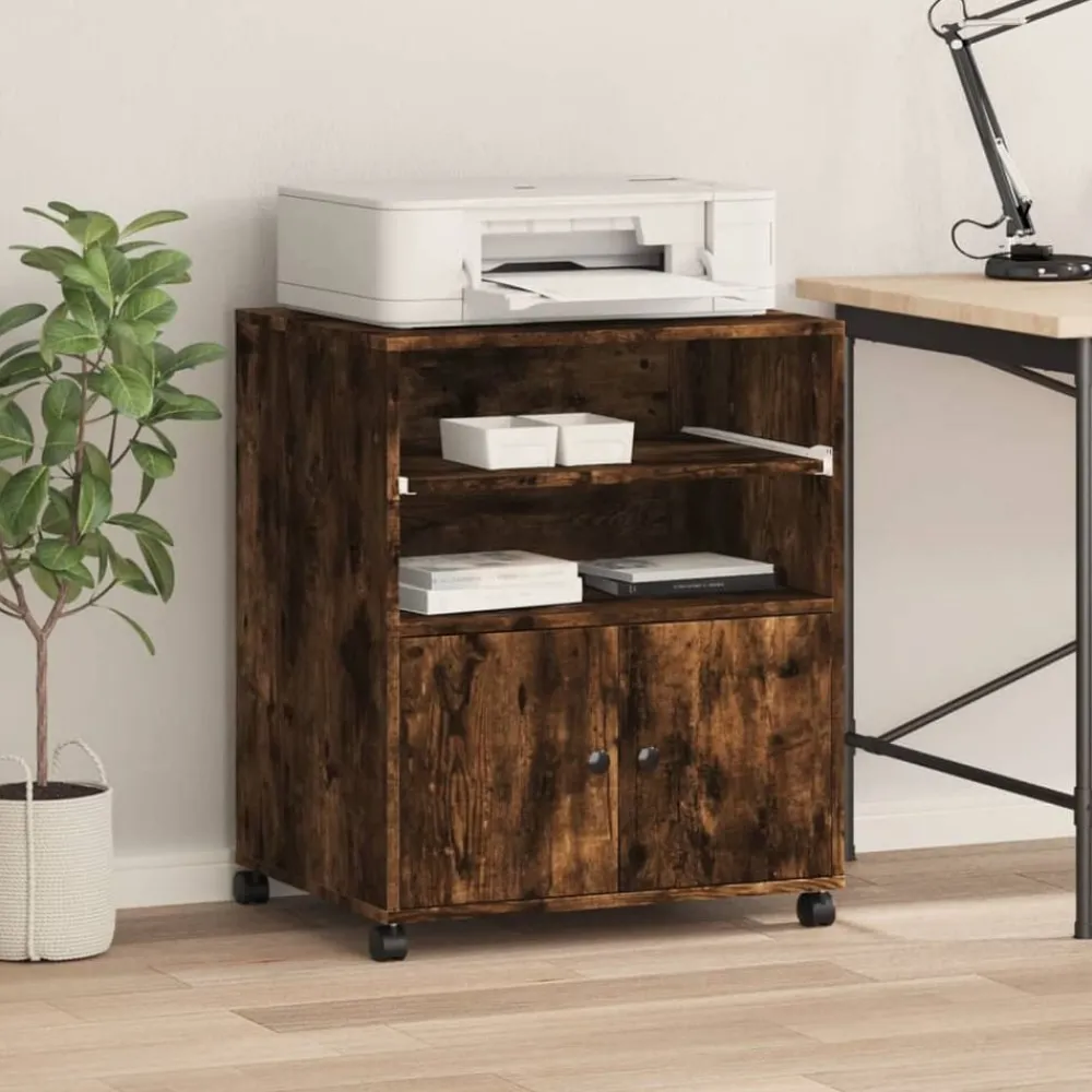 Appareils Électroniques-vidaXL Support d'imprimante avec roulettes chêne fumé 60x48x74 cm Chêne fumé