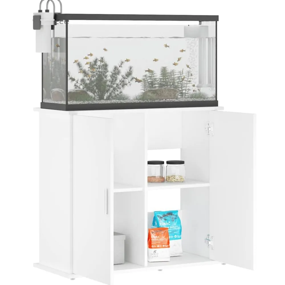 Articles Pour Animaux De Compagnie-vidaXL Support pour aquarium 81x36x73 cm bois d'ingénierie Blanc