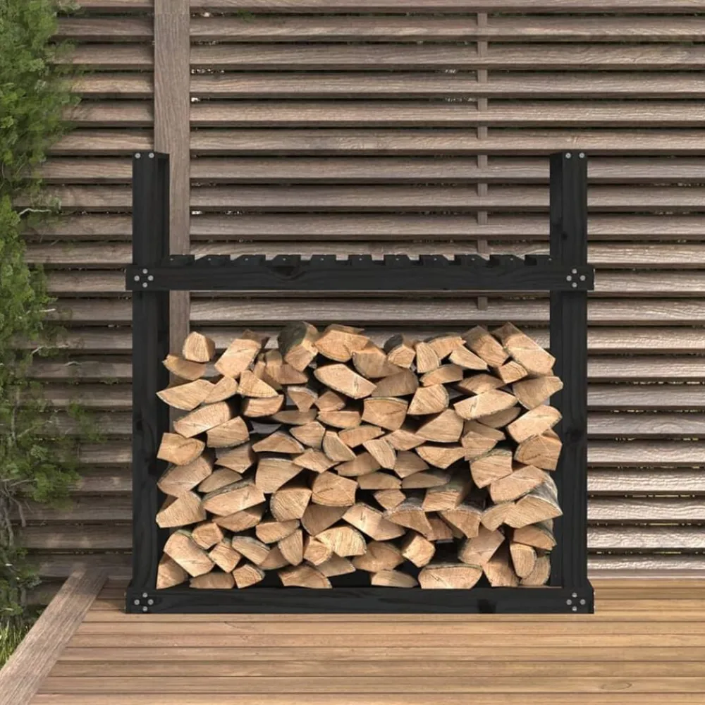 Accessoires Pour Cheminées & Poêles À Bois-vidaXL Support pour bois de chauffage Noir 110x35x108,5 cm Bois de pin Pin noir
