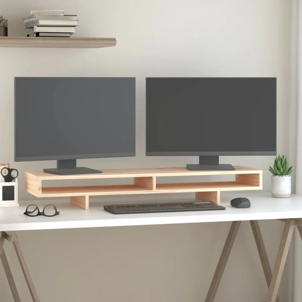Appareils Électroniques-vidaXL Support pour moniteur 100x27x14 cm Bois de pin solide Naturel