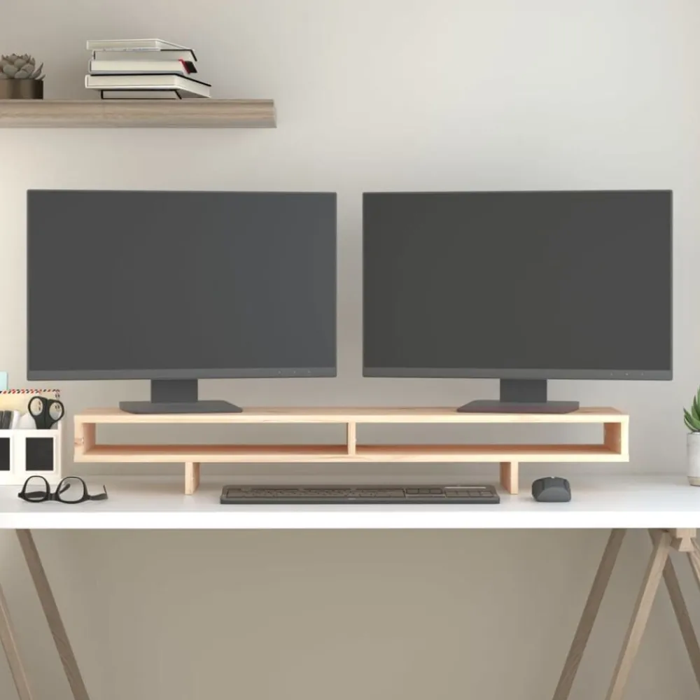 Appareils Électroniques-vidaXL Support pour moniteur 100x27x14 cm Bois de pin solide Naturel