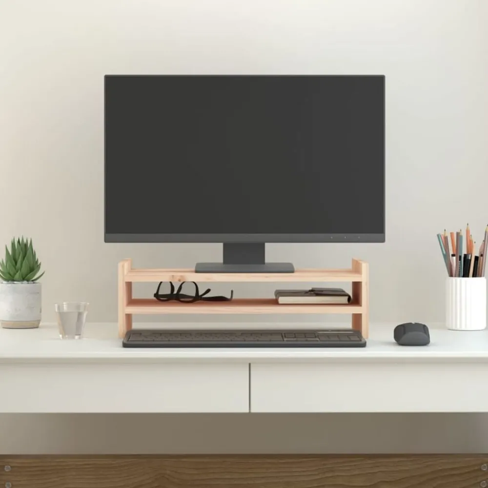 Appareils Électroniques-vidaXL Support pour moniteur 50x27x15 cm Bois de pin solide Naturel