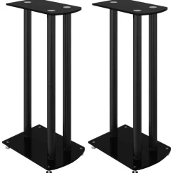 Appareils Électroniques-vidaXL Supports de haut-parleurs 2 pcs verre trempé 3 piliers Noir