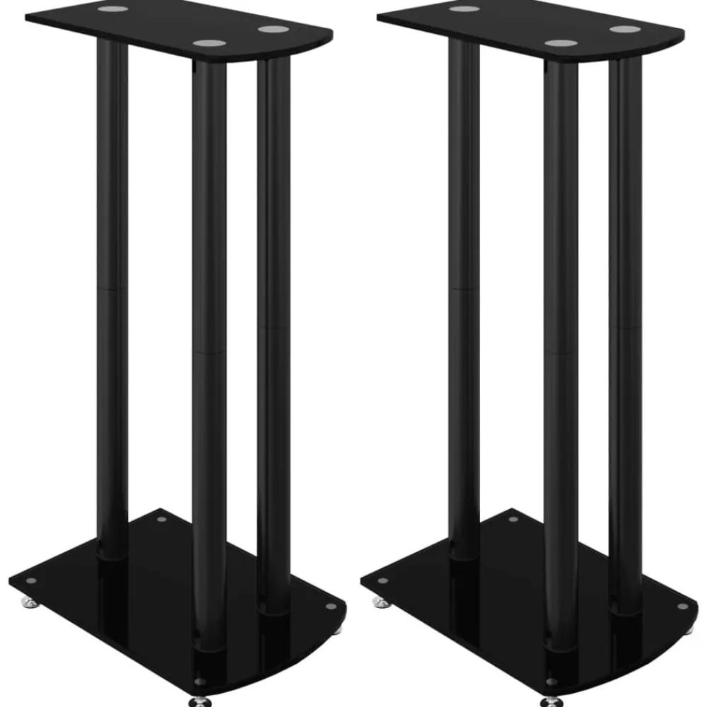 Appareils Électroniques-vidaXL Supports de haut-parleurs 2 pcs verre trempé 3 piliers Noir