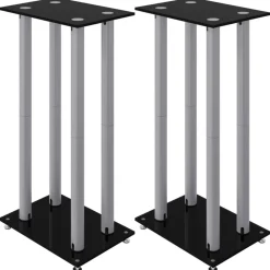 Appareils Électroniques-vidaXL Supports de haut-parleurs 2 pcs 4 piliers Noir et argenté