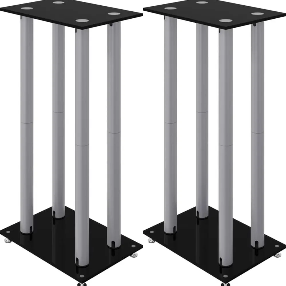 Appareils Électroniques-vidaXL Supports de haut-parleurs 2 pcs 4 piliers Noir et argenté