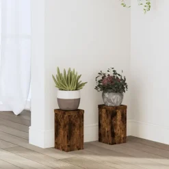 vidaXL Supports pour plantes 2 pcs chêne fumé bois d'ingénierie