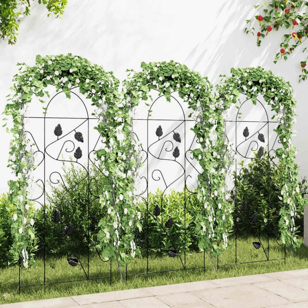 Pelouses & Jardins-vidaXL Supports pour plantes grimpantes 3 pcs Noir 40x100 cm Fer