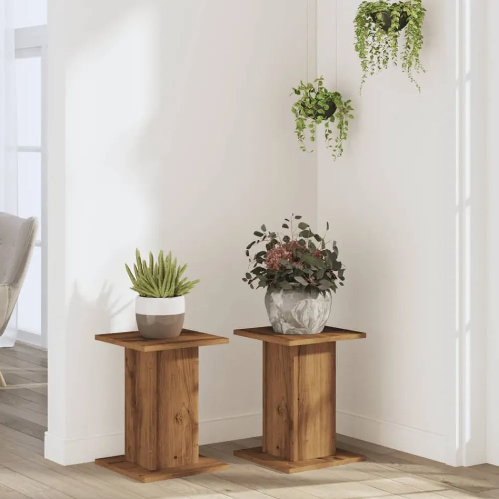 Pelouses & Jardins-vidaXL Supports pour plantes 2 pcs chêne artisanal bois d'ingénierie Chêne