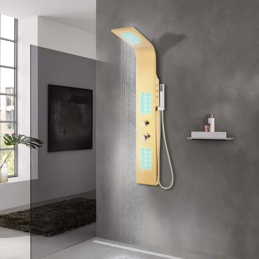 Plomberie-vidaXL Système de panneau de douche acier inoxydable doré incurvé