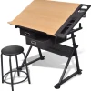 vidaXL Table à dessin inclinable 2 tiroirs et tabouret