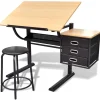 vidaXL Table à dessin inclinable à 3 tiroirs avec tabouret