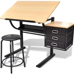 vidaXL Table à dessin inclinable à 3 tiroirs avec tabouret