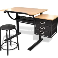 vidaXL Table à dessin inclinable à 3 tiroirs avec tabouret
