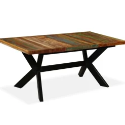 Tables-vidaXL Table à manger Bois récupération massif et croix en acier 180cm Multicolore