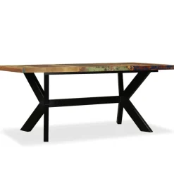 Tables-vidaXL Table à manger Bois récupération massif et croix en acier 180cm Multicolore