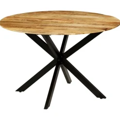 Tables-vidaXL Table à manger Bois de manguier brut massif et acier 120x77 cm