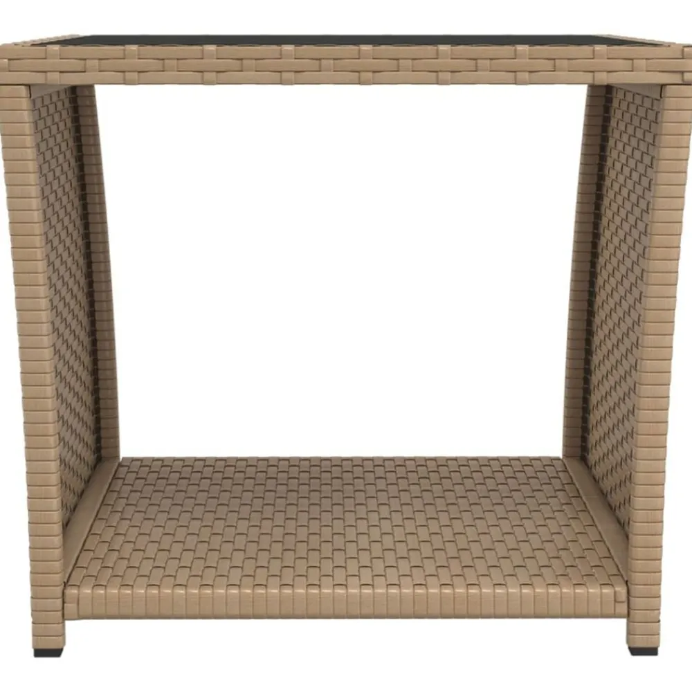 Mobilier De Jardin-vidaXL Table à thé dessus en verre Résine tressée verre trempé Beige