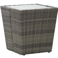 Mobilier De Jardin-vidaXL Table à thé 41,5x41,5x43 cm Résine tressée et verre trempé Gris
