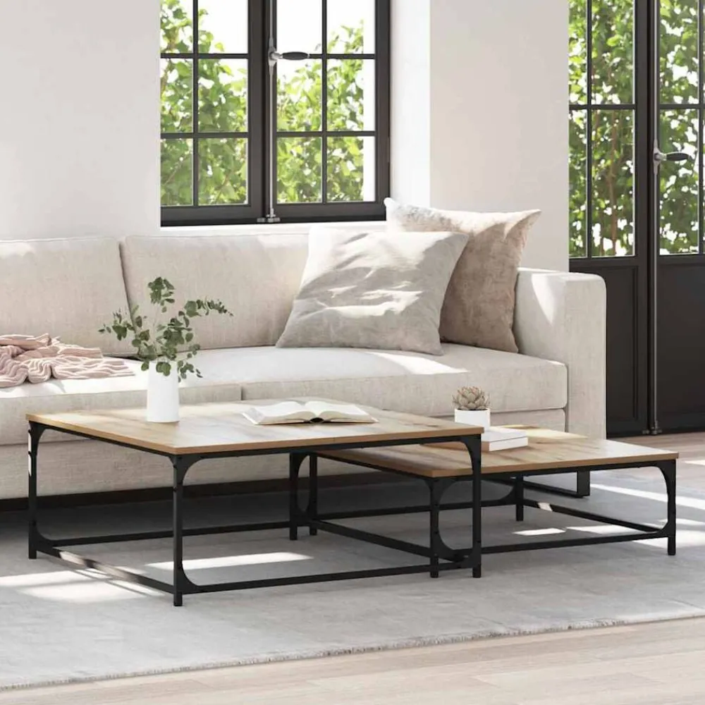 vidaXL Table basse 2 pcs Chêne artisanal Bois d'ingénierie