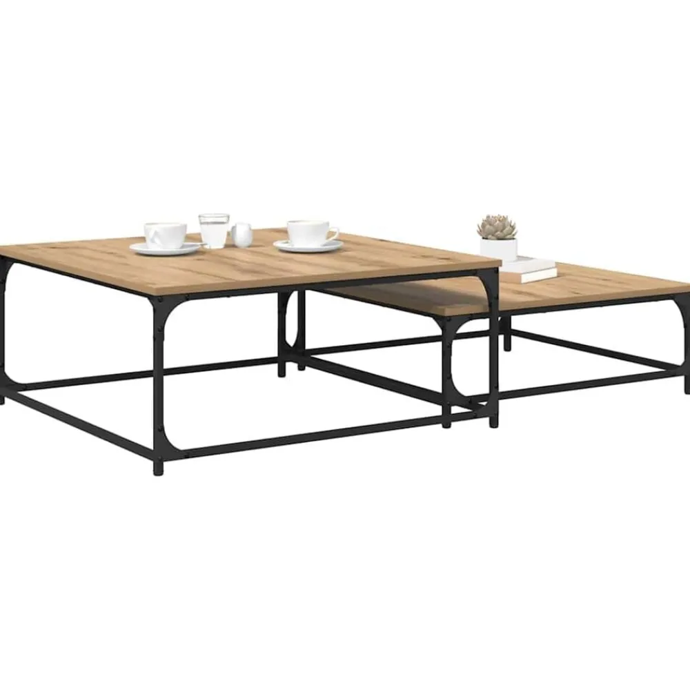vidaXL Table basse 2 pcs Chêne artisanal Bois d'ingénierie
