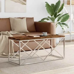 vidaXL Table basse acier inoxydable et bois massif de récupération