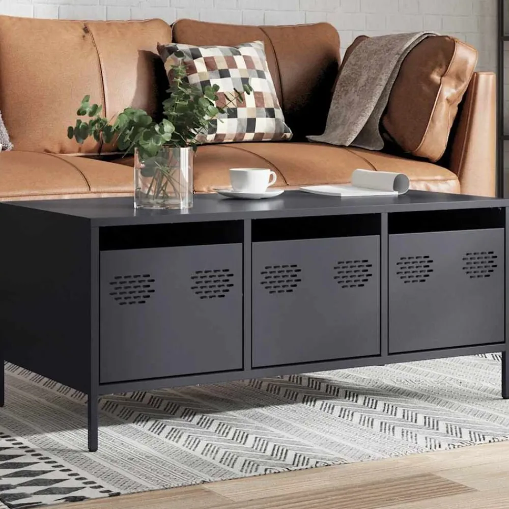 Tables-vidaXL Table basse 101,5x50x43,5 cm acier laminé à froid Anthracite