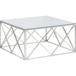 Tables-vidaXL Table basse argenté acier inoxydable et verre trempé argenté et blanc