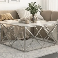 Tables-vidaXL Table basse argenté acier inoxydable et verre trempé argenté et blanc