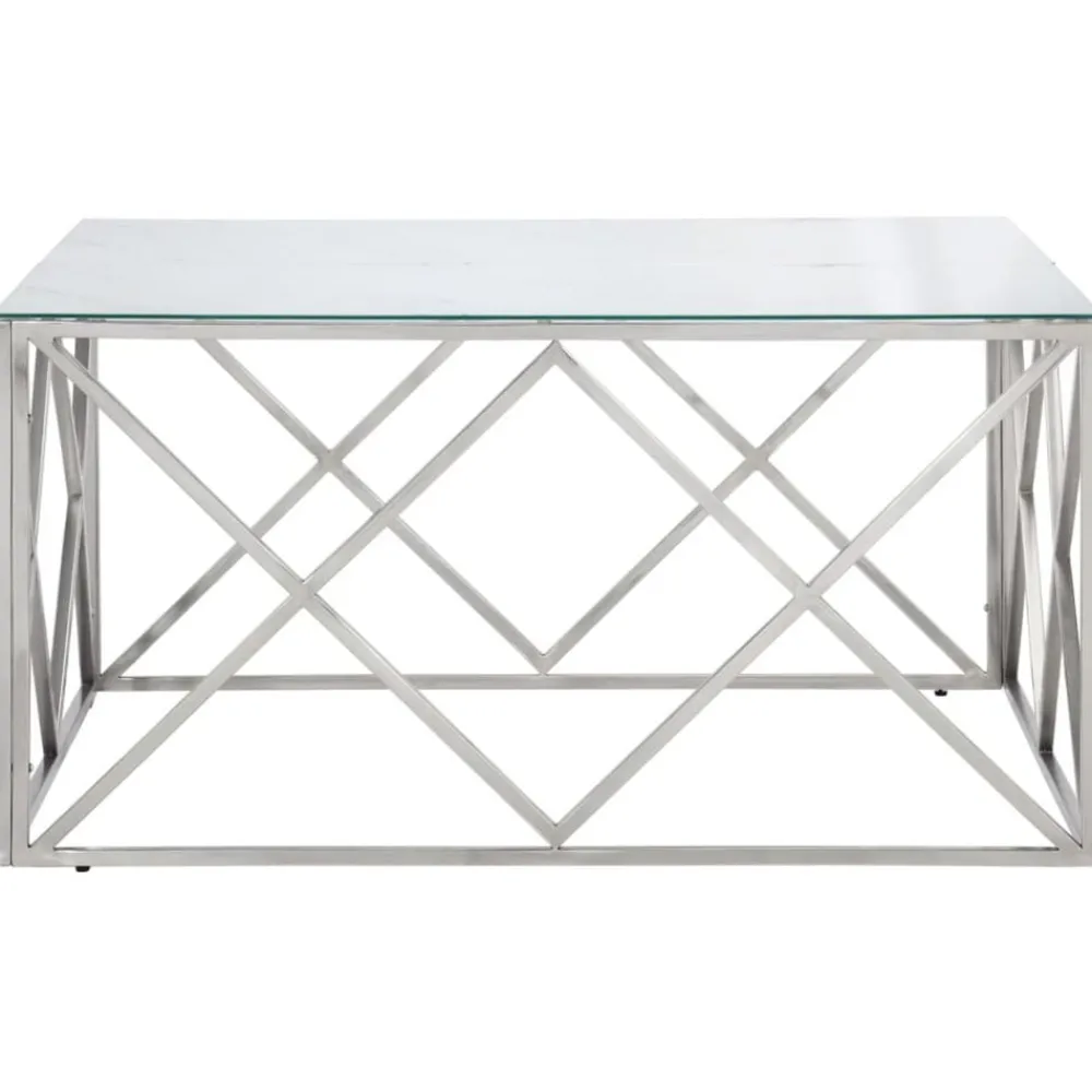Tables-vidaXL Table basse argenté acier inoxydable et verre trempé argenté et blanc
