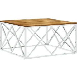 vidaXL Table basse argenté acier inoxydable et bois massif d'acacia