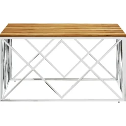 vidaXL Table basse argenté acier inoxydable et bois massif d'acacia