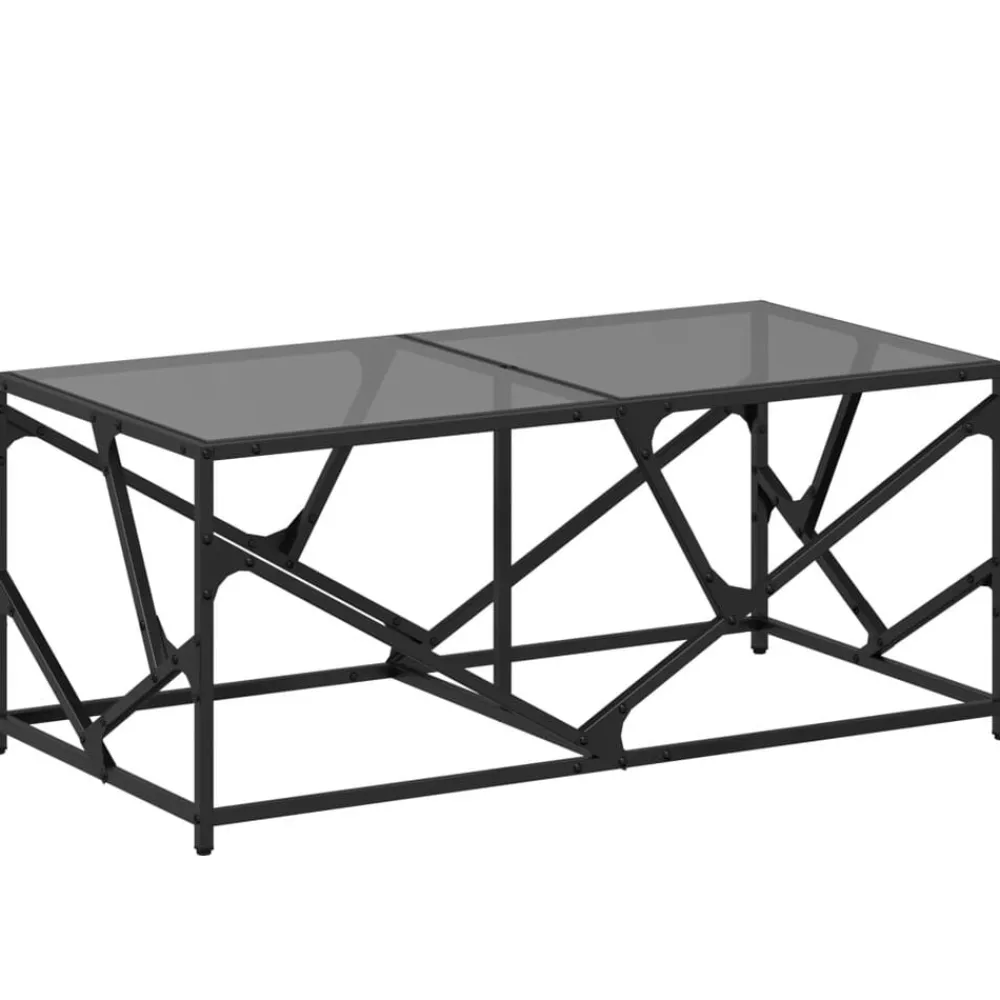 Tables-vidaXL Table basse avec dessus en verre 98,5x50x41 cm acier Noir