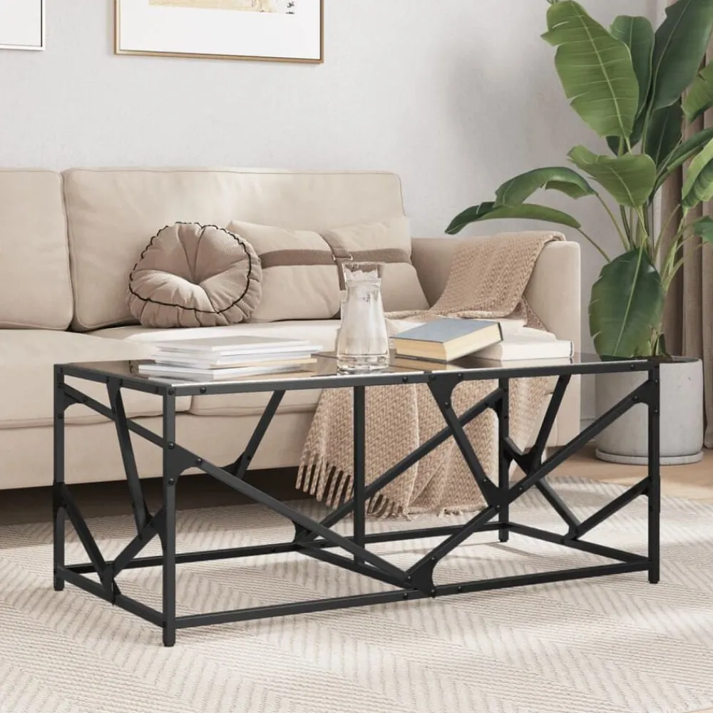 Tables-vidaXL Table basse avec dessus en verre 98,5x50x41 cm acier Noir