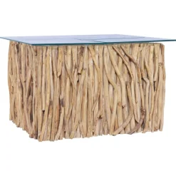 Tables-vidaXL Table basse avec dessus en verre 66x66x40cm Bois de teck massif