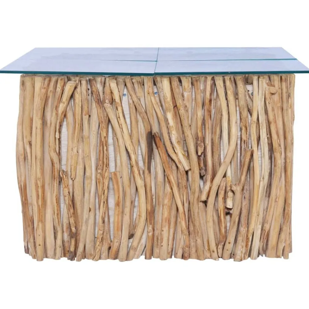 Tables-vidaXL Table basse avec dessus en verre 66x66x40cm Bois de teck massif