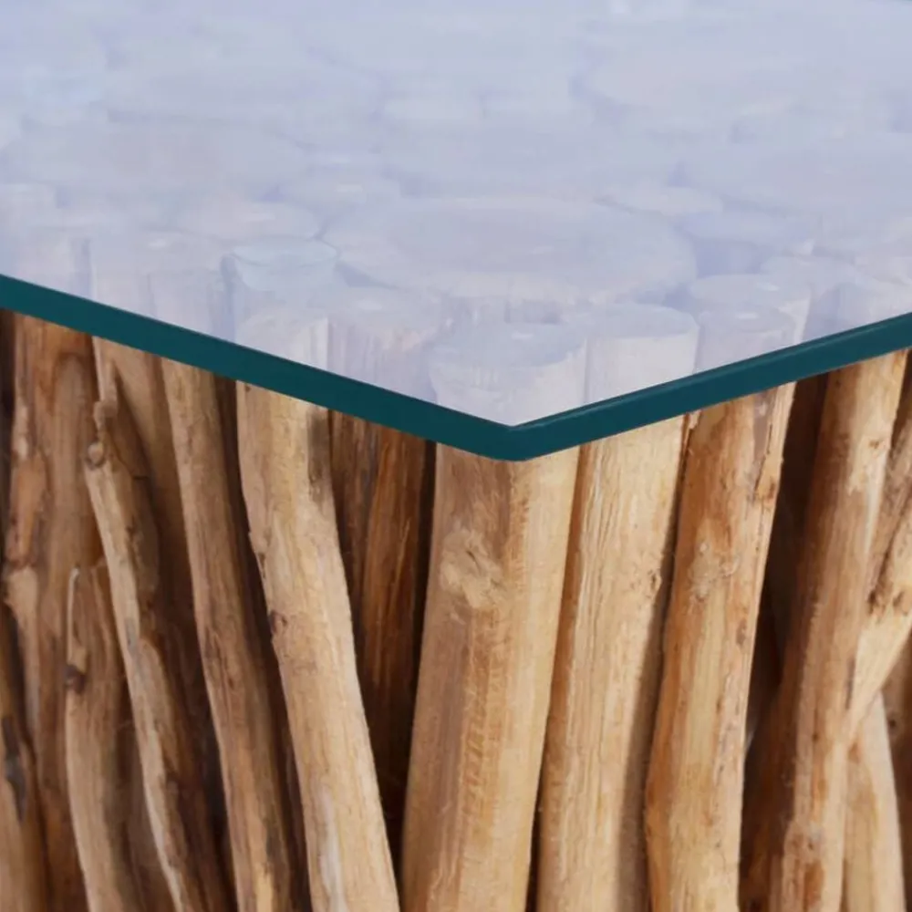 Tables-vidaXL Table basse avec dessus en verre 66x66x40cm Bois de teck massif