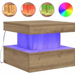 vidaXL Table basse avec lumières LED chêne artisanal 50x50x40 cm