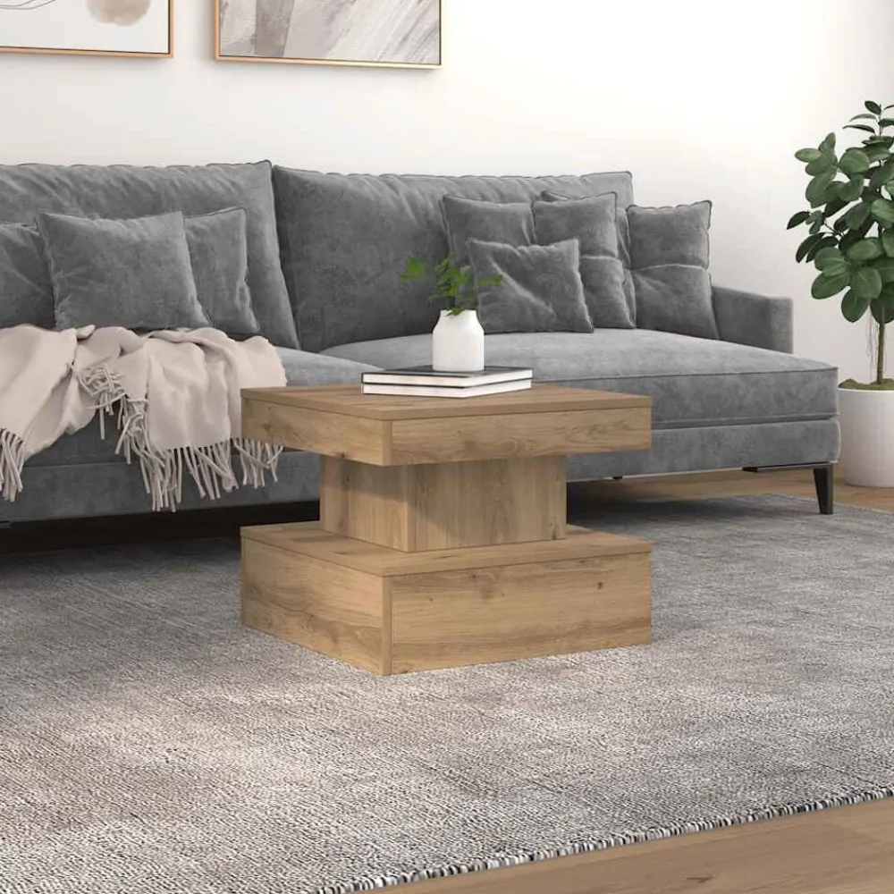 vidaXL Table basse avec lumières LED chêne artisanal 50x50x40 cm