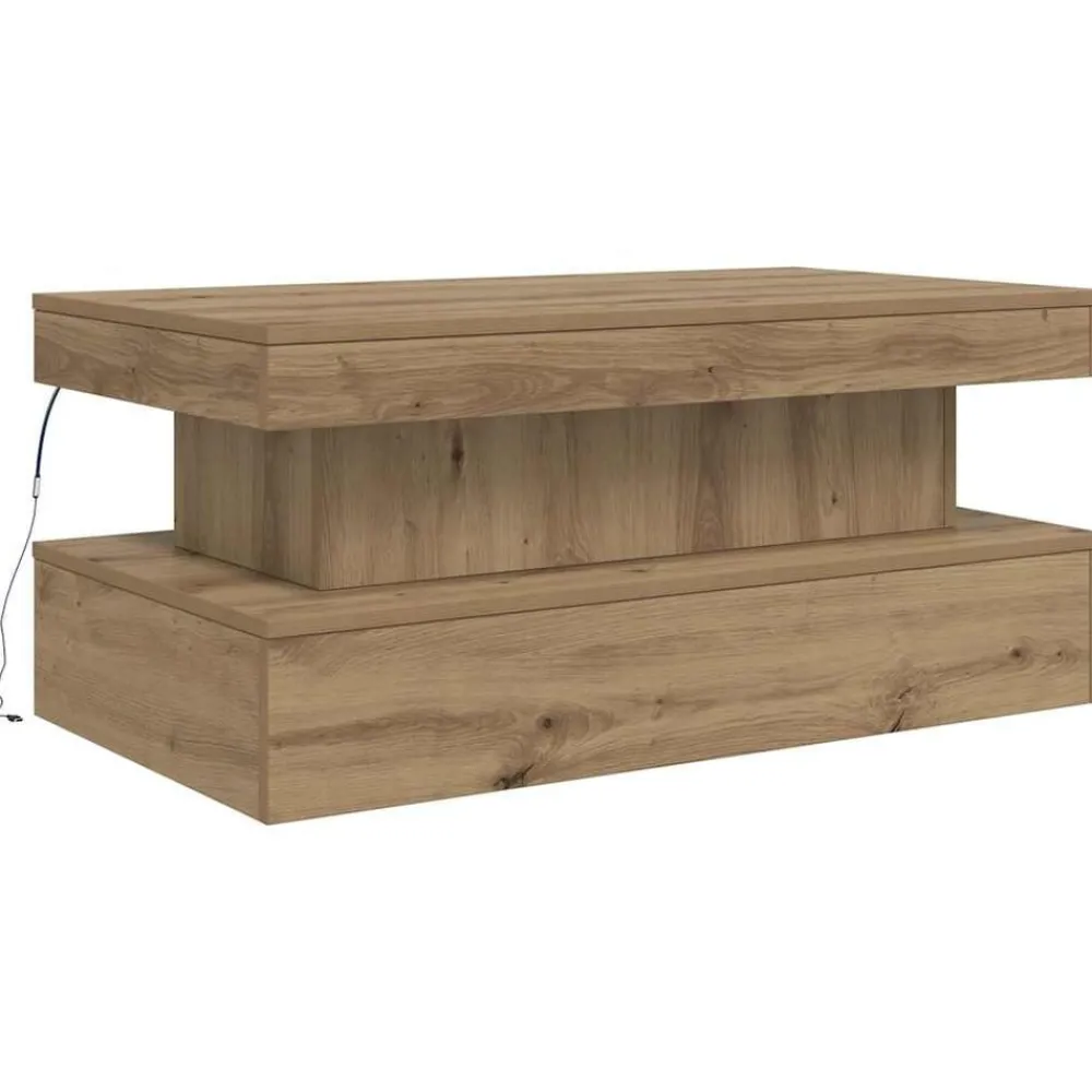 vidaXL Table basse avec lumières LED chêne artisanal 50x50x40 cm