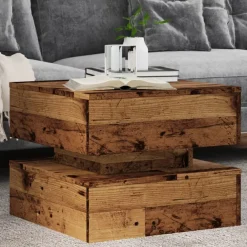 Tables-vidaXL Table basse avec lumières LED 50x50x40 cm Vieux bois