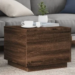 vidaXL Table basse avec lumières LED chêne marron 50x50x40 cm