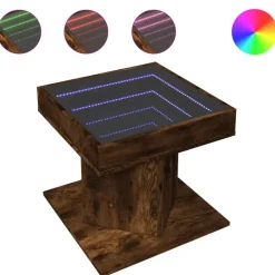 Tables-vidaXL Table basse avec LED chêne fumé 50x50x45 cm bois d'ingénierie Chêne fumé