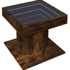 Tables-vidaXL Table basse avec LED chêne fumé 50x50x45 cm bois d'ingénierie Chêne fumé