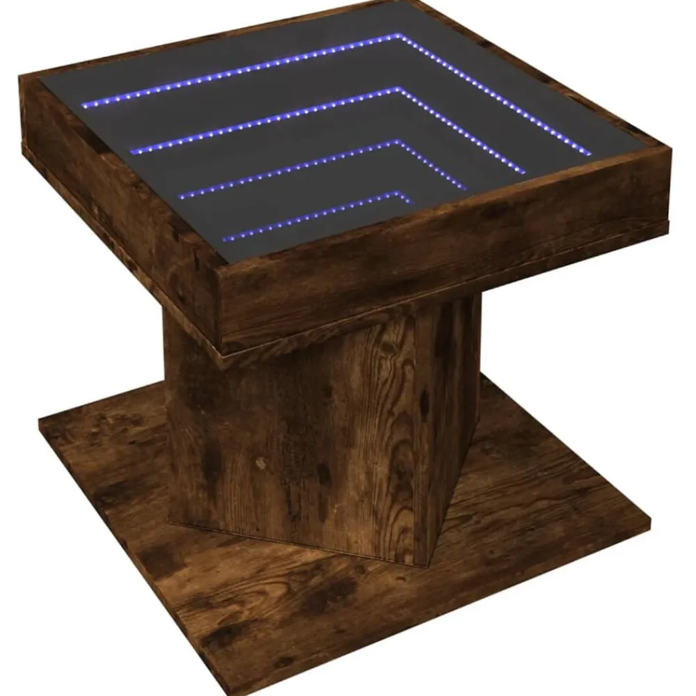 Tables-vidaXL Table basse avec LED chêne fumé 50x50x45 cm bois d'ingénierie Chêne fumé
