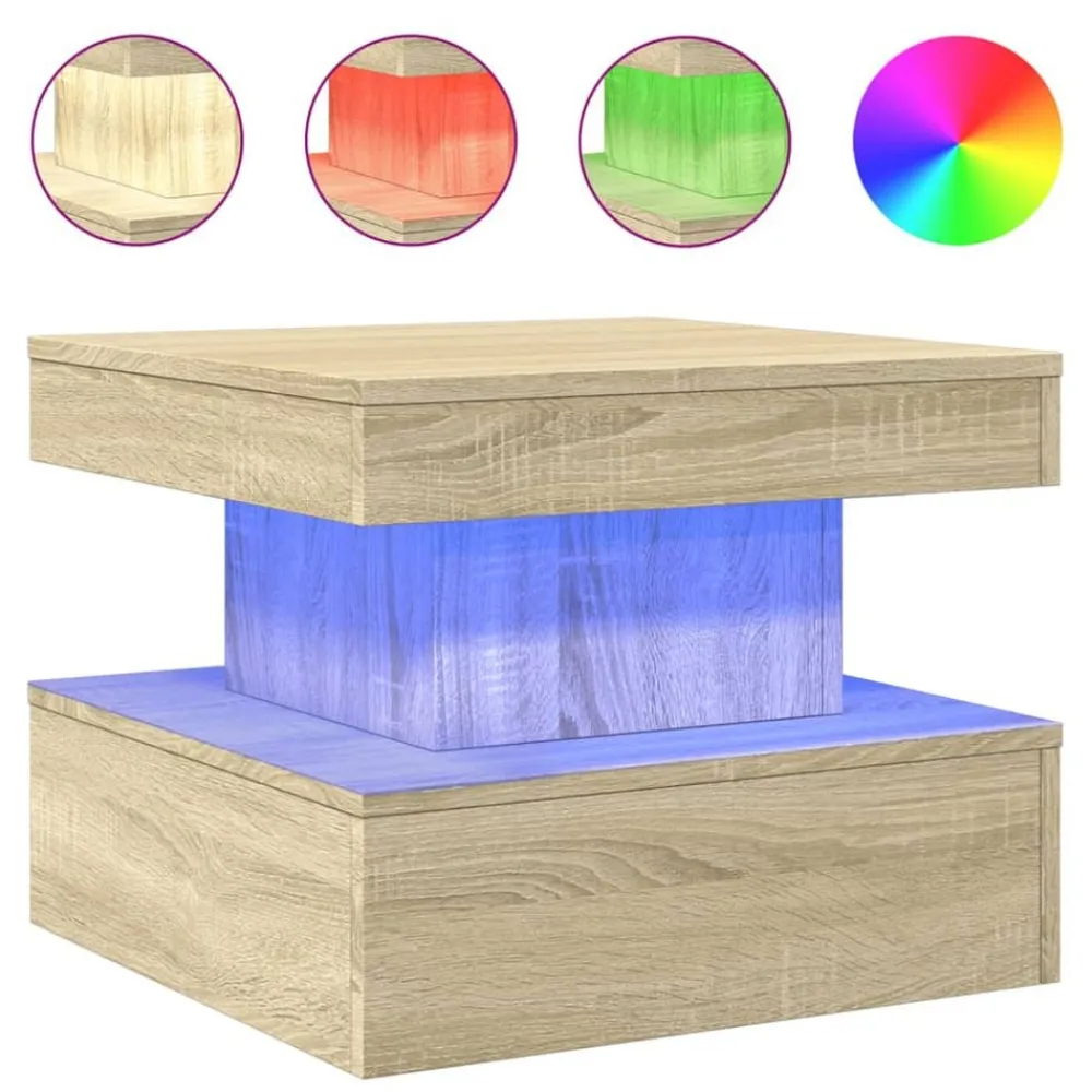 vidaXL Table basse avec lumières LED chêne sonoma 50x50x40 cm