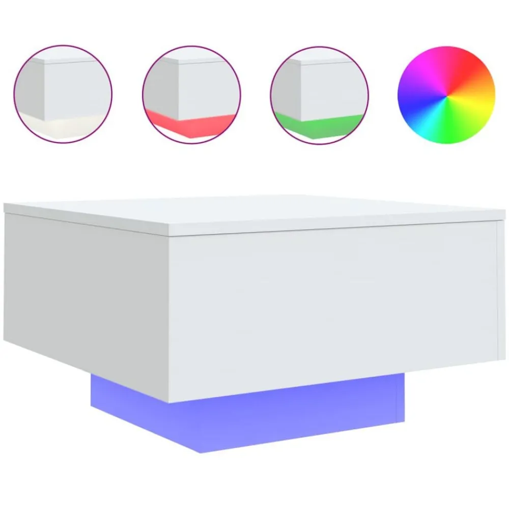 Tables-vidaXL Table basse avec lumières LED 55x55x31 cm Blanc