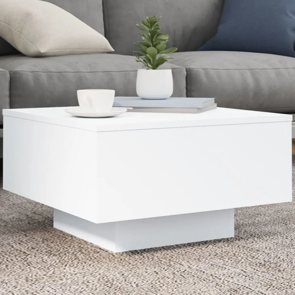 Tables-vidaXL Table basse avec lumières LED 55x55x31 cm Blanc