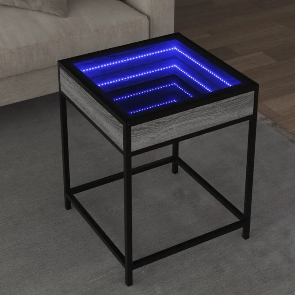 Tables-vidaXL Table basse avec LED Infinity 40x40x51 cm Sonoma gris
